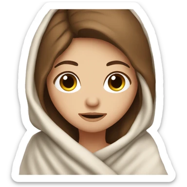 A white girl with brown hair in a blanket sticker