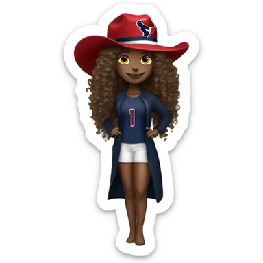 HOUSTON TEXANS hat woman with long curly hair  sticker
