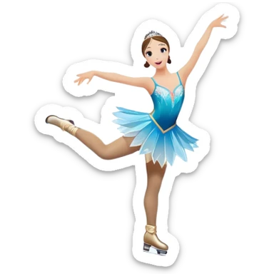 An icon of a theatrical ice show with close-up costumed figure skater performing a dramatic scene on a glowing ice stage. Spotlights, colorful scenery, and a cheering audience in a grand arena convey the magic and artistry of the ice performance. Transparent background included. sticker