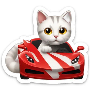 Cat drives a red Ferrari sticker