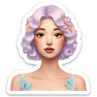 Gorgeous pastel lady with butterflies aesthetic trending style sticker