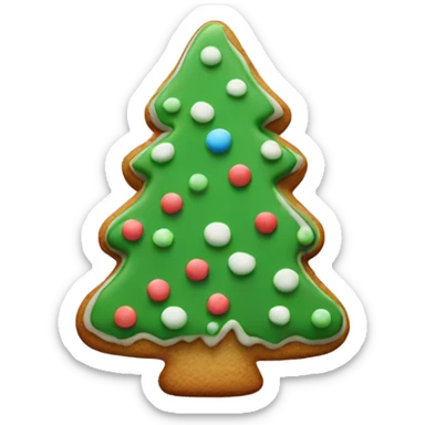 frosted gingerbread cookie shaped like a pine tree sticker