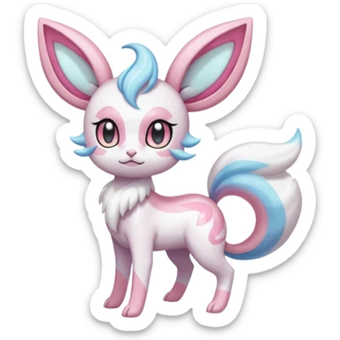 Shiny iridescent white albino Meloetta-Sylveon-Espurr-Palkia-fusion-animal-hybrid-creature, full body  sticker