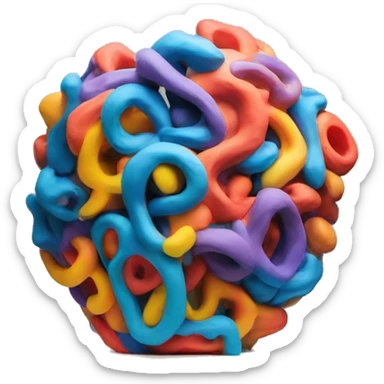 a big and colorful abstract sculpture realized with modeling clay on a white plinth sticker