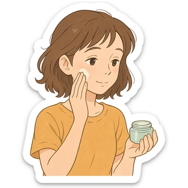 ghibli style girl making skincare, soft colors, gentle expression sticker