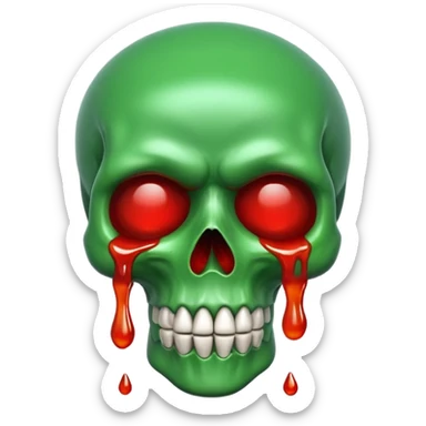 A green skull with red marmalade sticker