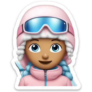 Light pink, snowy, ski girl with blue eyes standing with skis ￼ sticker
