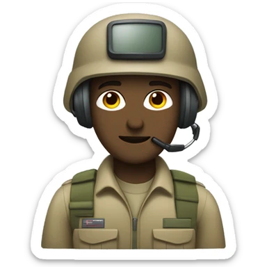 operator dressed in khaki color with a milatary helmet, without glasses, ready to respond to alerts, preferably male sticker