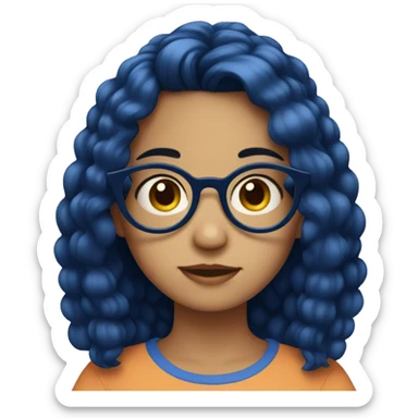 Girl with dark blue hair round glasses and autism sticker