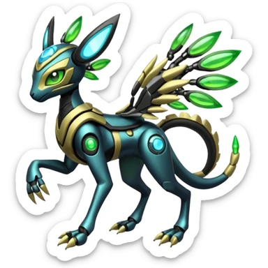  Exotic Futuristic Cyborg-Cyber-Meloetta-Zygarde-Zeraora-Protogen-Palkia-hybrid-fusion-Fakémon-creature, full body sticker