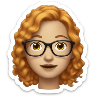 white woman with short wavy ginger hair and square glasses sticker
