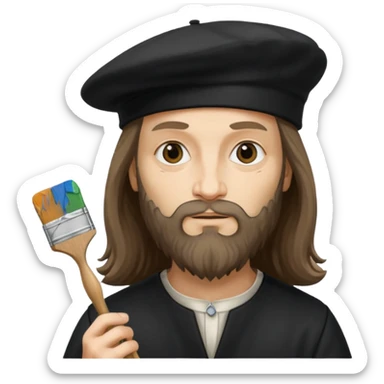 Leonardo da Vinci wear black beret hat, hold a brush sticker