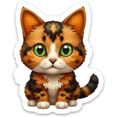 A high-resolution photo-realistic digital illustration of a brown orange black multicoloured  tortoiseshell cat kitten, chest upward sticker
