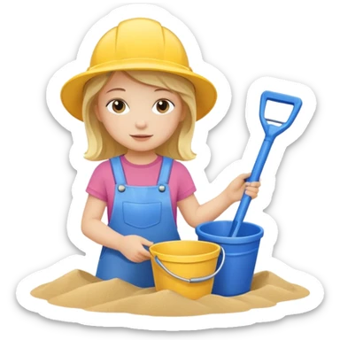 kid girl with toy sand bucket and shovel sticker