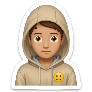 make image of white person, he is wearing hoodie with BST sign of it sticker