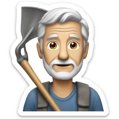 Old man with grey hair no beard holding a shovel with spackle on it  sticker