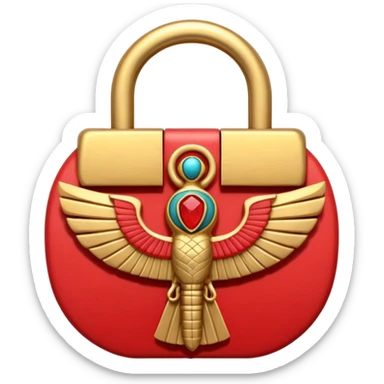 ancient Egyptian lock object icon, golden metal lock, ankh symbol, scarab engraving, red gemstone detail, 3D cartoon, mobile game icon style, centered, clean background, soft shadow, no text, no watermark
 sticker