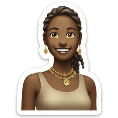 smiling girl outdoors with jewelry saying hi sticker