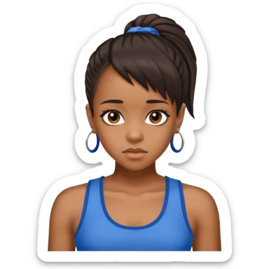 Lisa Left Eye Lopes brown eyes dark brown Ponytail hair, blue tank top sticker