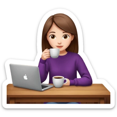 laptop and coffee are on the table. coffee is not on the laptop. the girl is drinking coffee. sticker