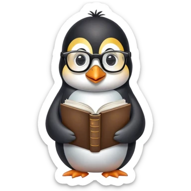 Me puedes crear un pingüino que se vea adorable pero intelectual me gustaría que usará lentes y un libro  sticker