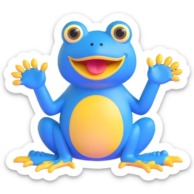 blue frog character, sitting, big yellow mouth, wide eyes, playful and friendly, silly and sweet expression, no accessories sticker