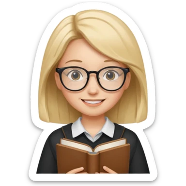 A student, girl, wearing glasses, hold book in front of their chest sticker