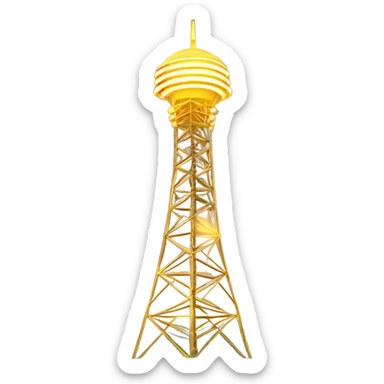 A tall broadcast tower icon emitting golden signal waves, with glowing accents, symbolizing four years of membership loyalty sticker