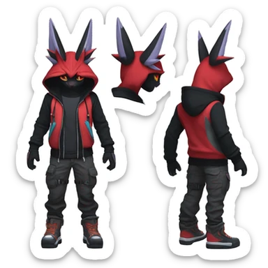 Dark Anthro Cool Noivern-Litten-Zangoose-Pokémon Punk Techwear Hoodie Cargo Collar Full Body sticker