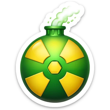 create a poison bomb which is radioactive in color, make the poison inside spoiling out and make the bomb gradient from green to yellow, make the bomb a sphere, don't add a radioactive symbol in the middle sticker