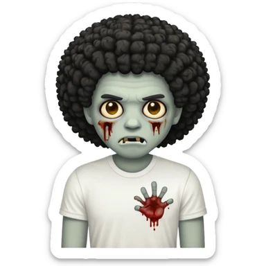 Make a image of a zombie with a curly  Afro with a  fade make it like a emoticon not as scary make hair black and with a white t shirt  sticker