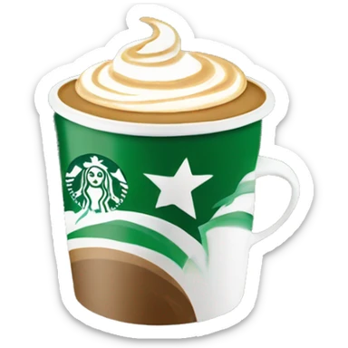 Latte coffee in a starbuck cup fuming stars sticker