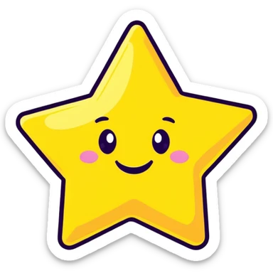 3D golden star with extra glitter and sparkle, smiling face, cartoon icon style, Pixar-inspired lighting, pastel yellow background sticker