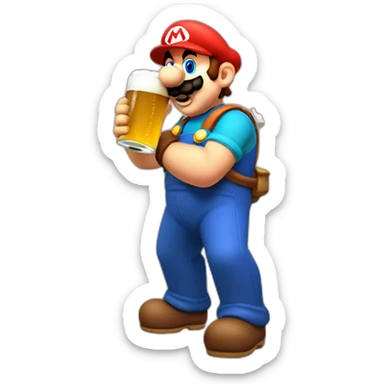 Mario plumber drinking beer sticker