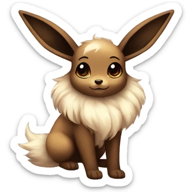 Kawaii Shiny Eevee with dark brown long emo hair covering her eyes Full Body sticker