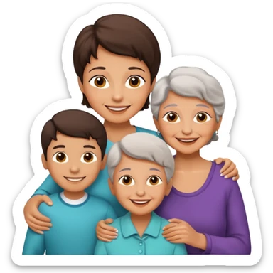 two kids (1 boy and 1 girl) with their mother and grand mother smiling sticker