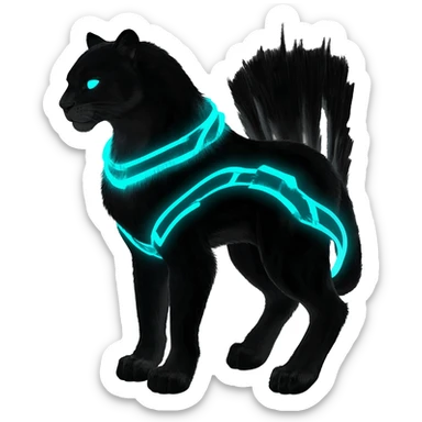 Obsidian-black fur body with bioluminescent neon glowing blue ring-markings Grem2-Gremz-Cheetah-Sergal-fusion, full body  sticker
