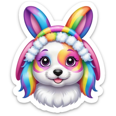 Lisa Frank Easter bunny headband on dog sticker