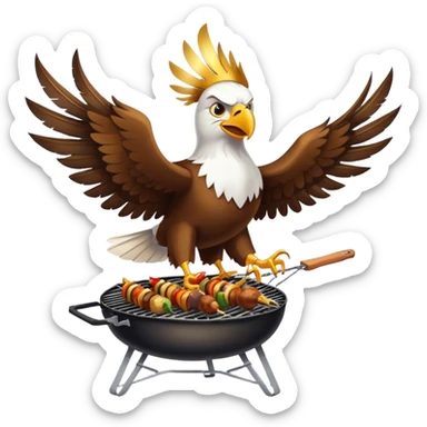 The eagle is grilling shashlik on the barbecue. sticker