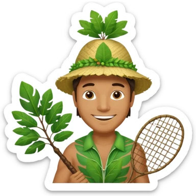 Hawaiian man with leaf hat green tree racket sticker
