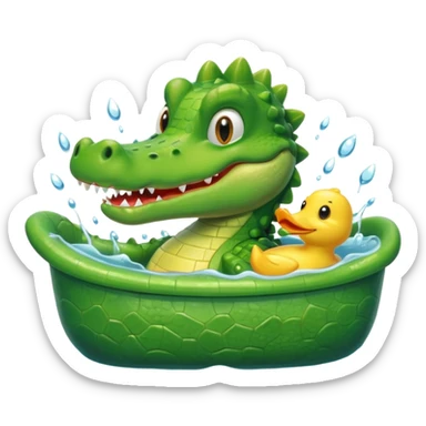 Cute crocodile is showing in the bath tub sticker