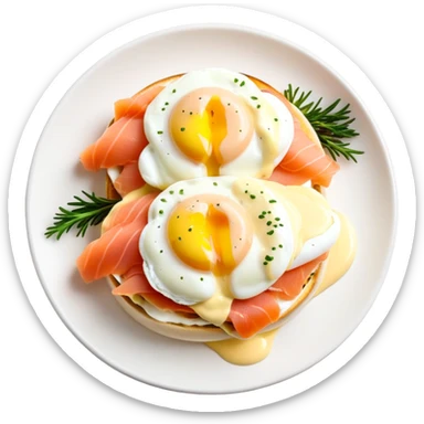 Eggs benedict with smoked salmon sticker