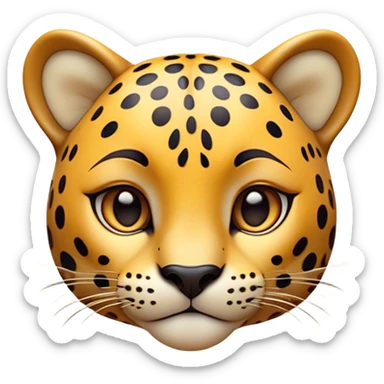 Cinematic Cute Jaguar Portrait Emoji, Head tilted playfully and inquisitively, with a smooth, agile form accented by delicate spotted patterns and round, sparkling eyes full of charm, Simplified yet irresistibly adorable features, highly detailed, glowing with a warm, inviting wild glow, high shine, affectionate and lively, stylized with a touch of whimsical feline grace, soft glowing outline, capturing the essence of a mischievous yet loving jaguar that feels like it could pounce out of the screen into your arms! sticker