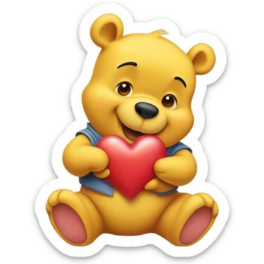 Winnie the Pooh holding a heart  sticker