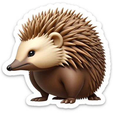 Cinematic Noble Echidna Portrait Emoji, Poised and regal, with a compact, spiky build and a textured, bristly fur in earthy browns, a distinctive pointed snout and keen, soulful eyes, Simplified yet sharp and sophisticated features, highly detailed, glowing with a warm, dignified glow, high shine, intelligent and resilient, stylized with an air of prickly elegance, focused and attentive, soft glowing outline, capturing the essence of a watchful and confident echidna, so majestic it feels as though it could scurry out of the screen with effortless authority! sticker