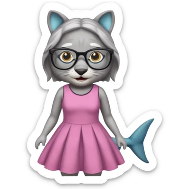 create me a slack emoji of a very old tiger shark, dressed like an old lady, with grey hair and glasses sticker