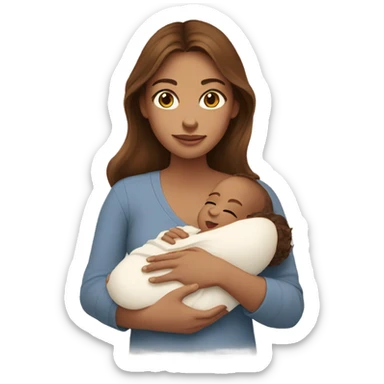 woman with hazel eyes and long brown hair holding newborn baby boy in arms sticker