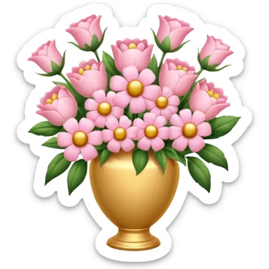 Pastel Pink Flowers Bouquet Golden Huge In a Vase sticker