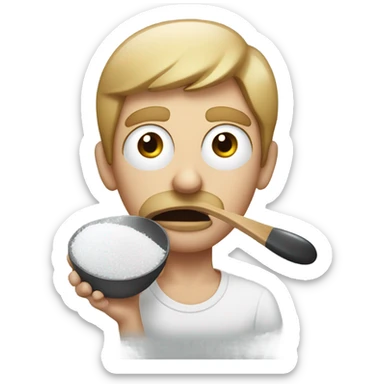 Guy with big eyes and a spoon with salt in it and salt all over his face sticker