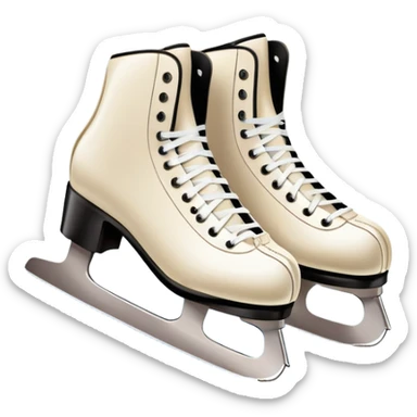 An icon featuring a pair of elegant figure skates resting on scratched, worn ice. In the background, cheering spectators fill the stands of a grand stadium, creating a vibrant atmosphere. Transparent background highlights the essence of figure skating performance sticker